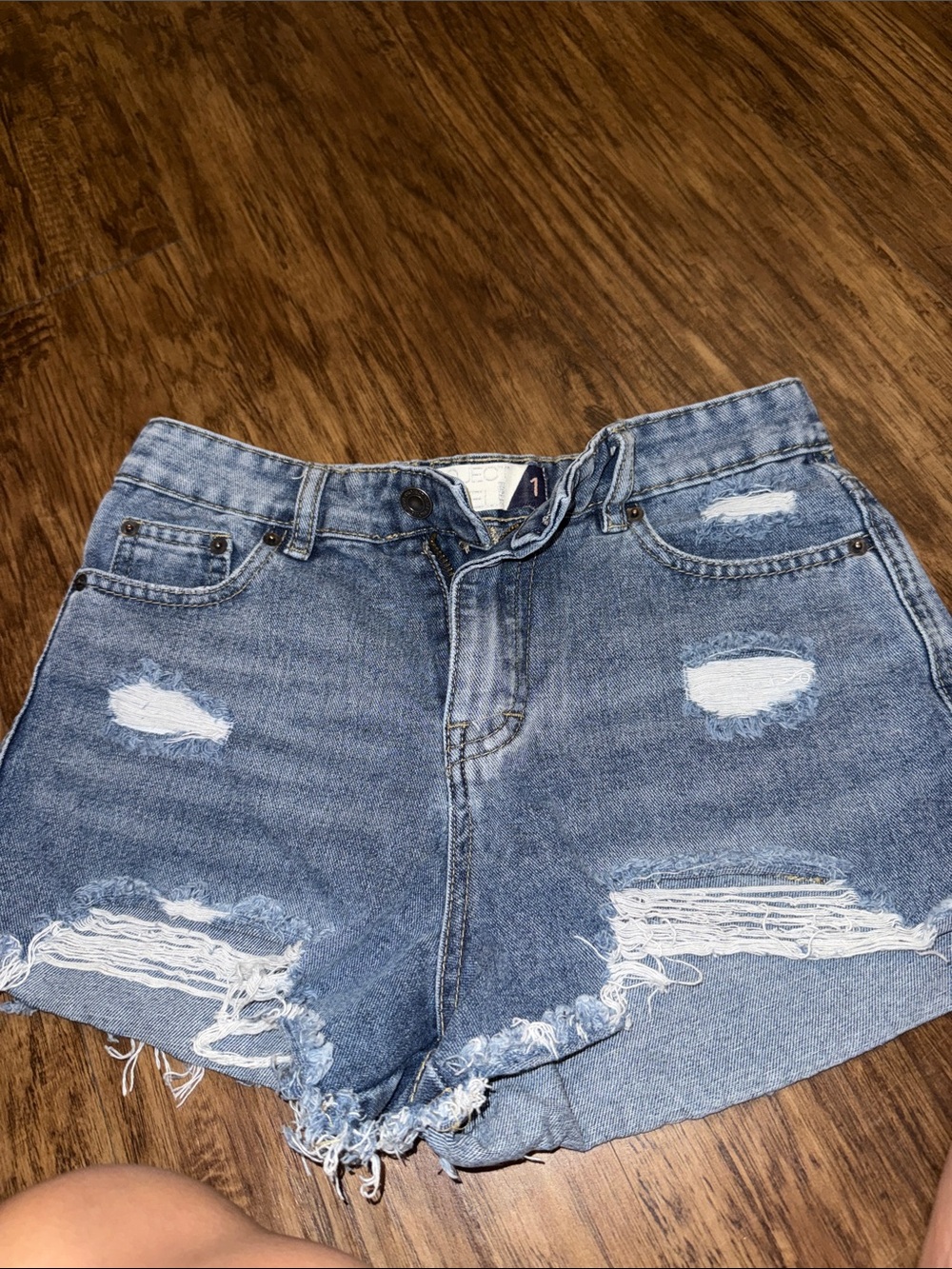 High-Rise Distressed Denim Shorts - Blue